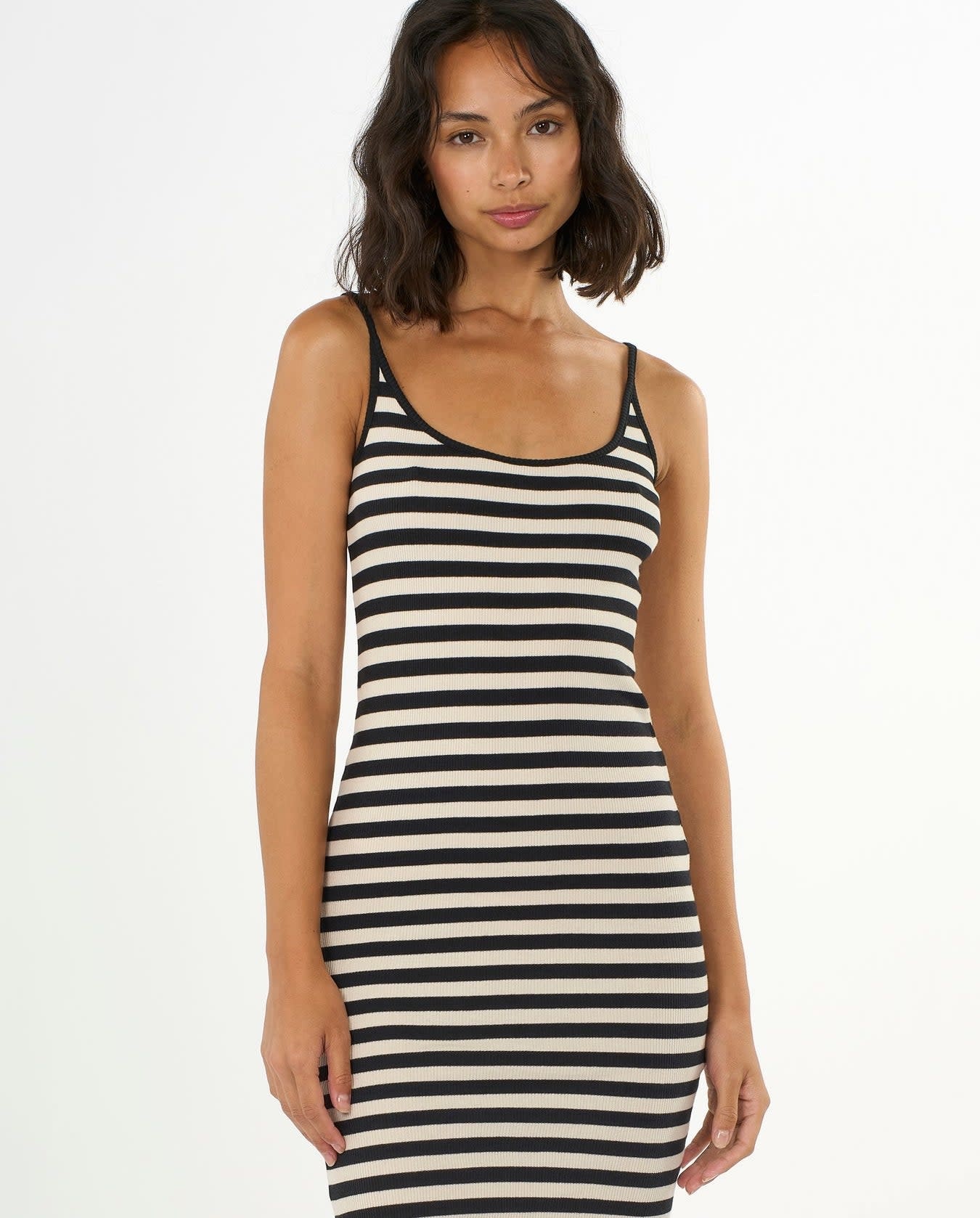 KnowledgeCotton Apparel KnowledgeCotton, Striped Rib Strap Dress, black/white, M