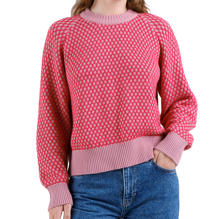 Dedicated Dedicated, Husie Bubble Knit Sweater, true red/lilas pink, M