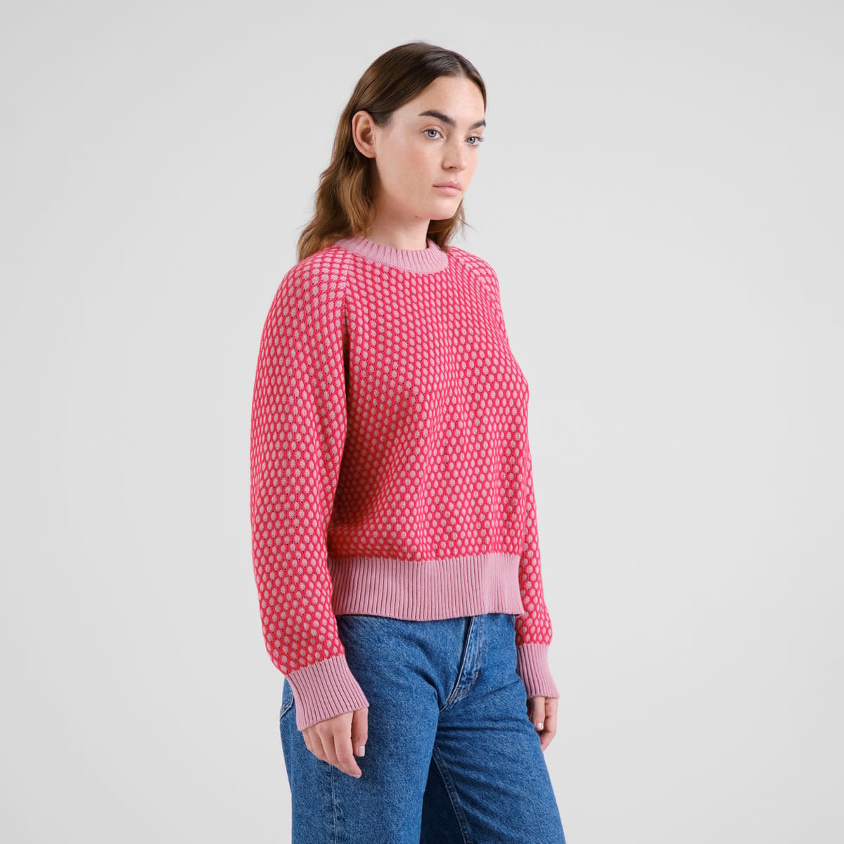 Dedicated Dedicated, Husie Bubble Knit Sweater, true red/lilas pink, M