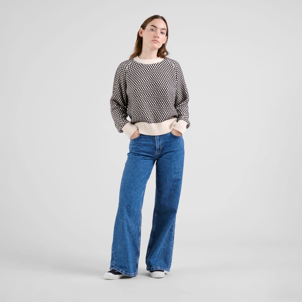 Dedicated Dedicated, Husie Bubble Knit Sweater, black/vanilla white, L