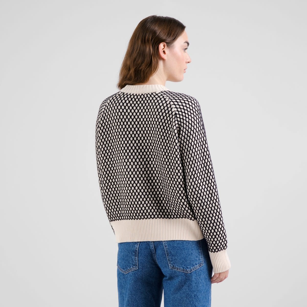 Dedicated Dedicated, Husie Bubble Knit Sweater, black/vanilla white, XS