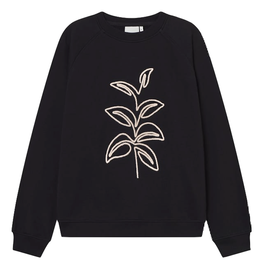 Dedicated Dedicated, Ystad Sweatshirt Line Art Leaves, black, XS
