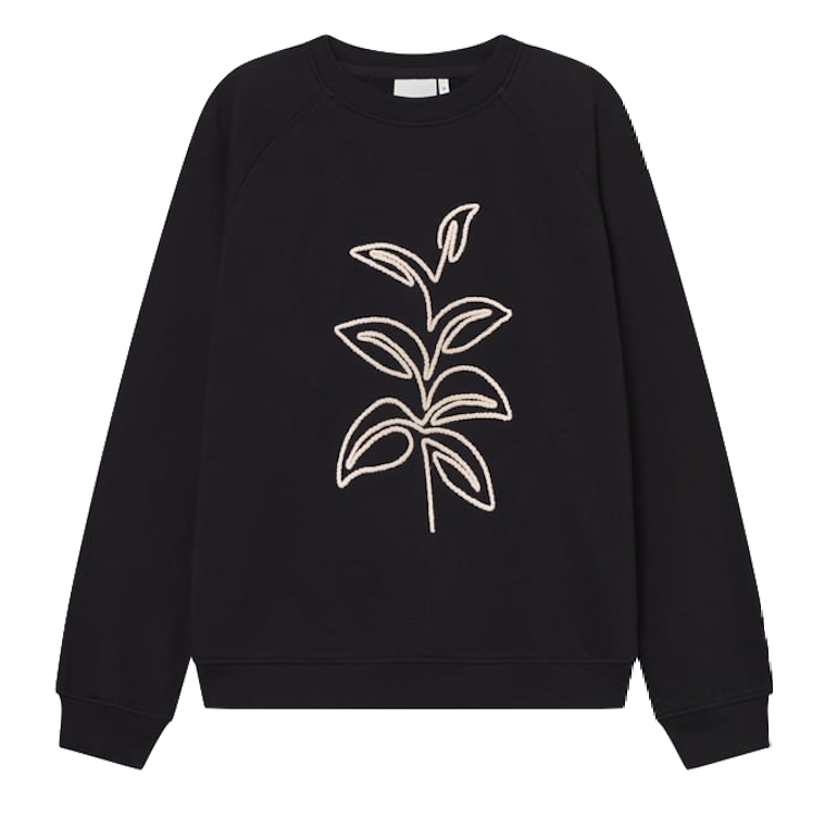 Dedicated Dedicated, Ystad Sweatshirt Line Art Leaves, black, XS
