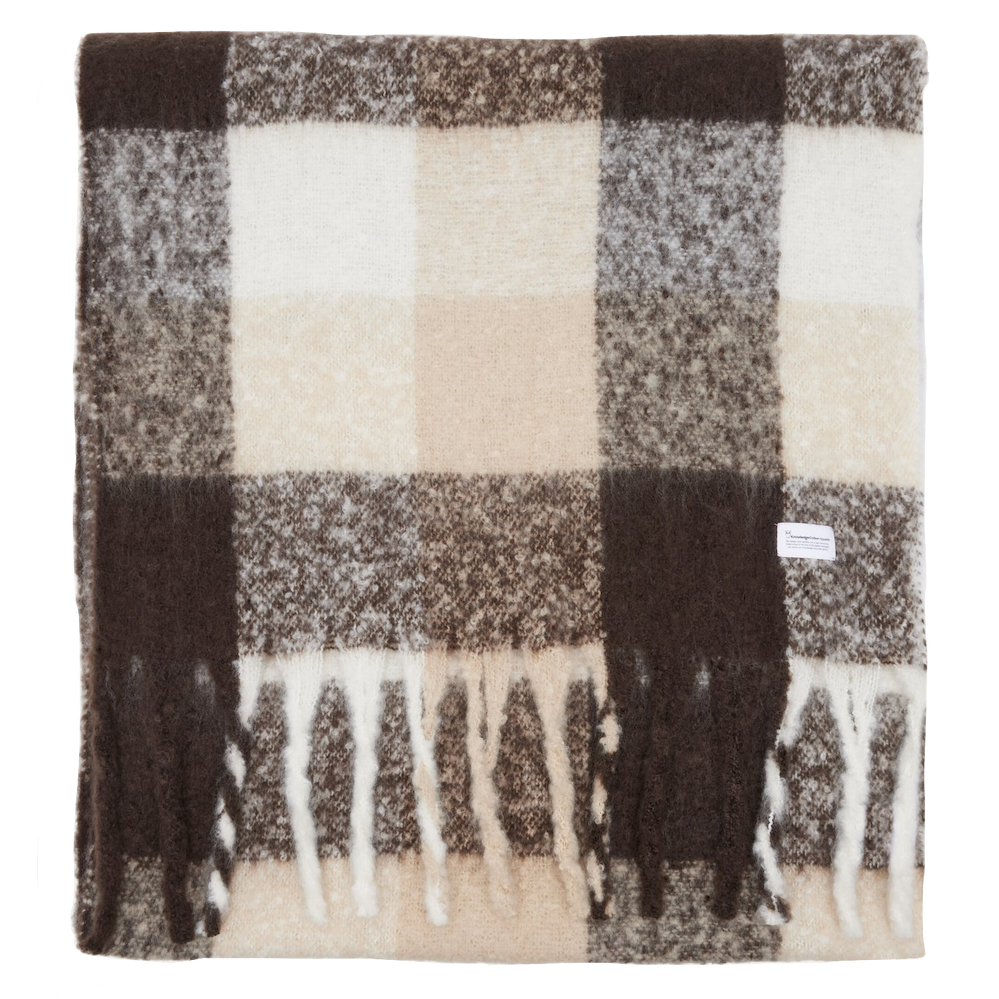 KnowledgeCotton Apparel KnowledgeCotton, Recycled Fringe Scarf, brown check, one size