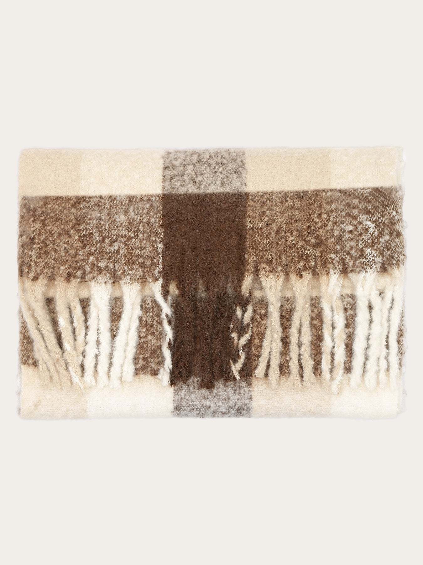 KnowledgeCotton Apparel KnowledgeCotton, Recycled Fringe Scarf, brown check, one size