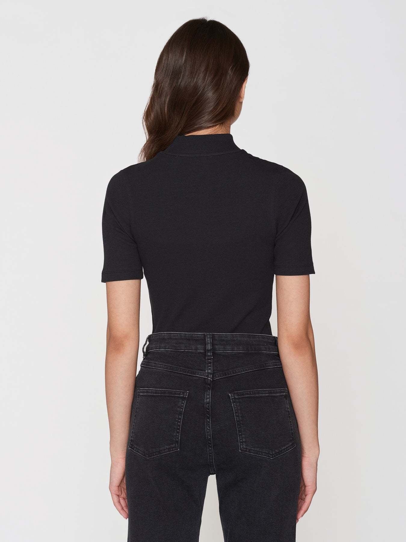 KnowledgeCotton Apparel KnowledgeCotton, Rib High Neck SS, black jet, S