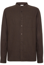 KnowledgeCotton Apparel KnowledgeCotton, Melange Flannel Shirt Stand Collar, chocolate torte, XL