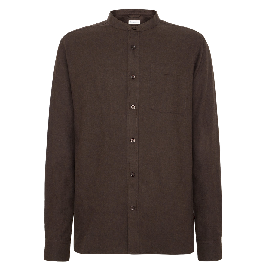 KnowledgeCotton Apparel KnowledgeCotton, Melange Flannel Shirt Stand Collar, chocolate torte, XL