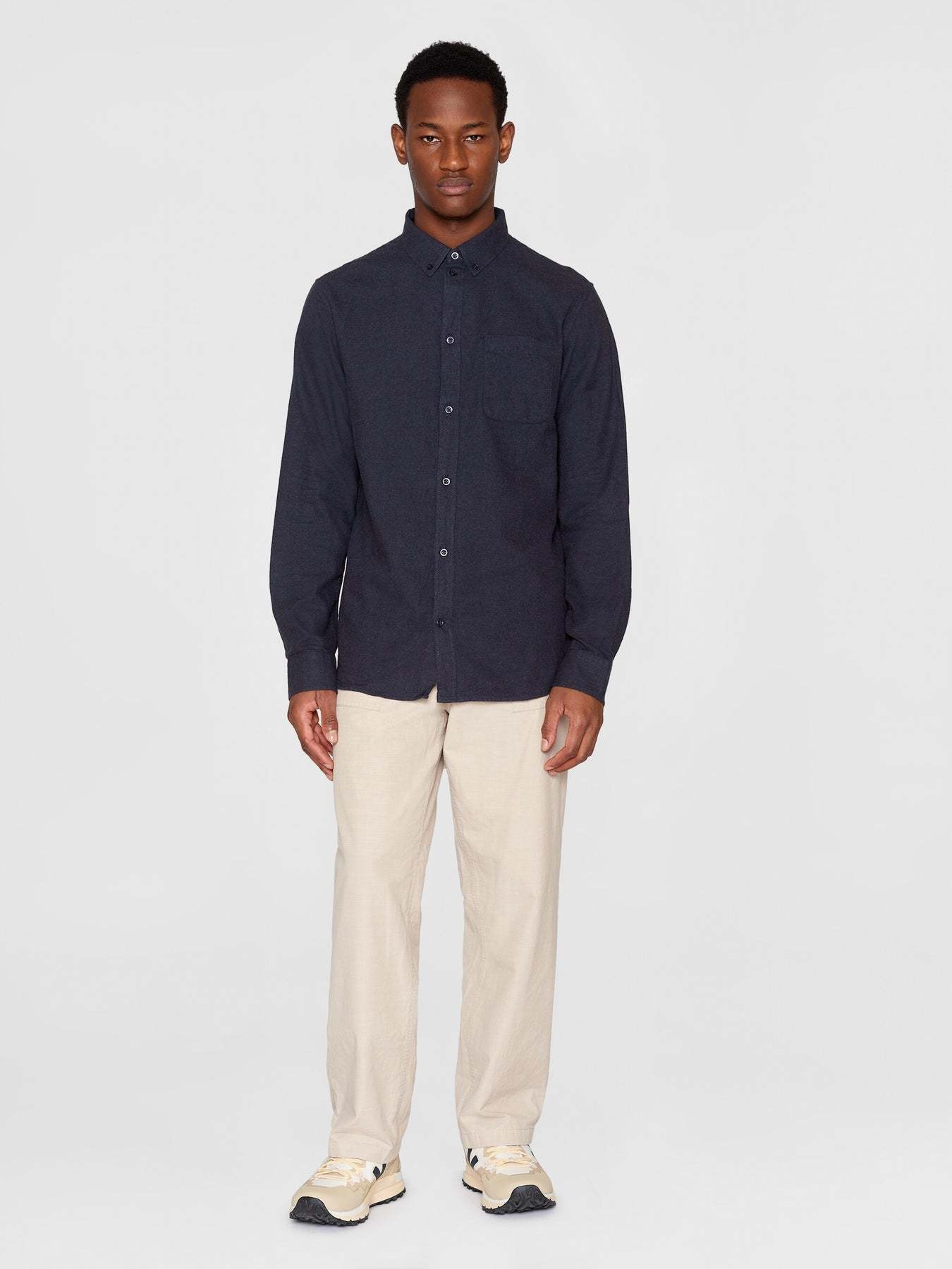 KnowledgeCotton Apparel KnowledgeCotton, Melange Flannel Shirt, total eclipse, L