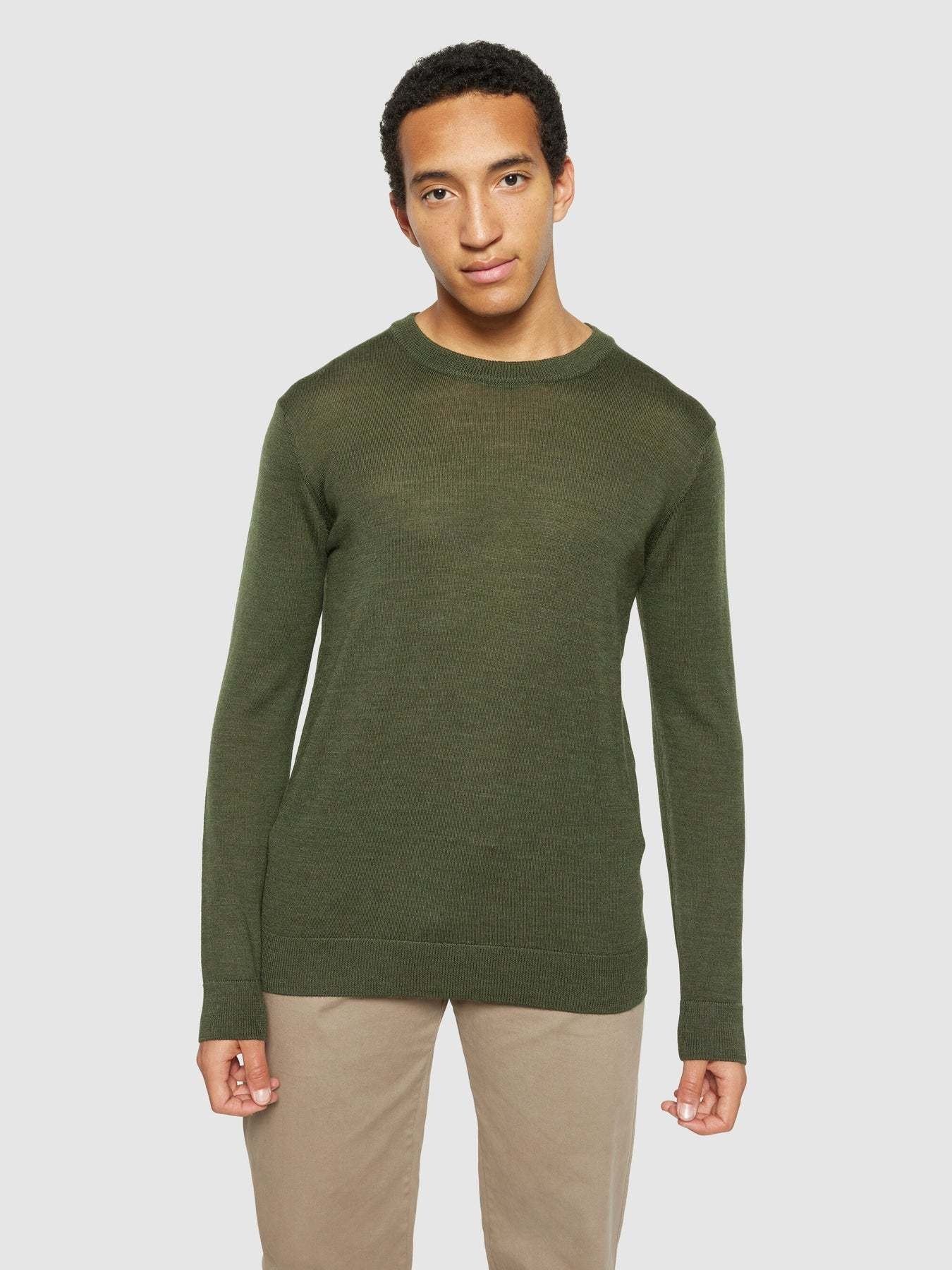 KnowledgeCotton Apparel KnowledgeCotton, Merino Crew Neck, forrest night, S