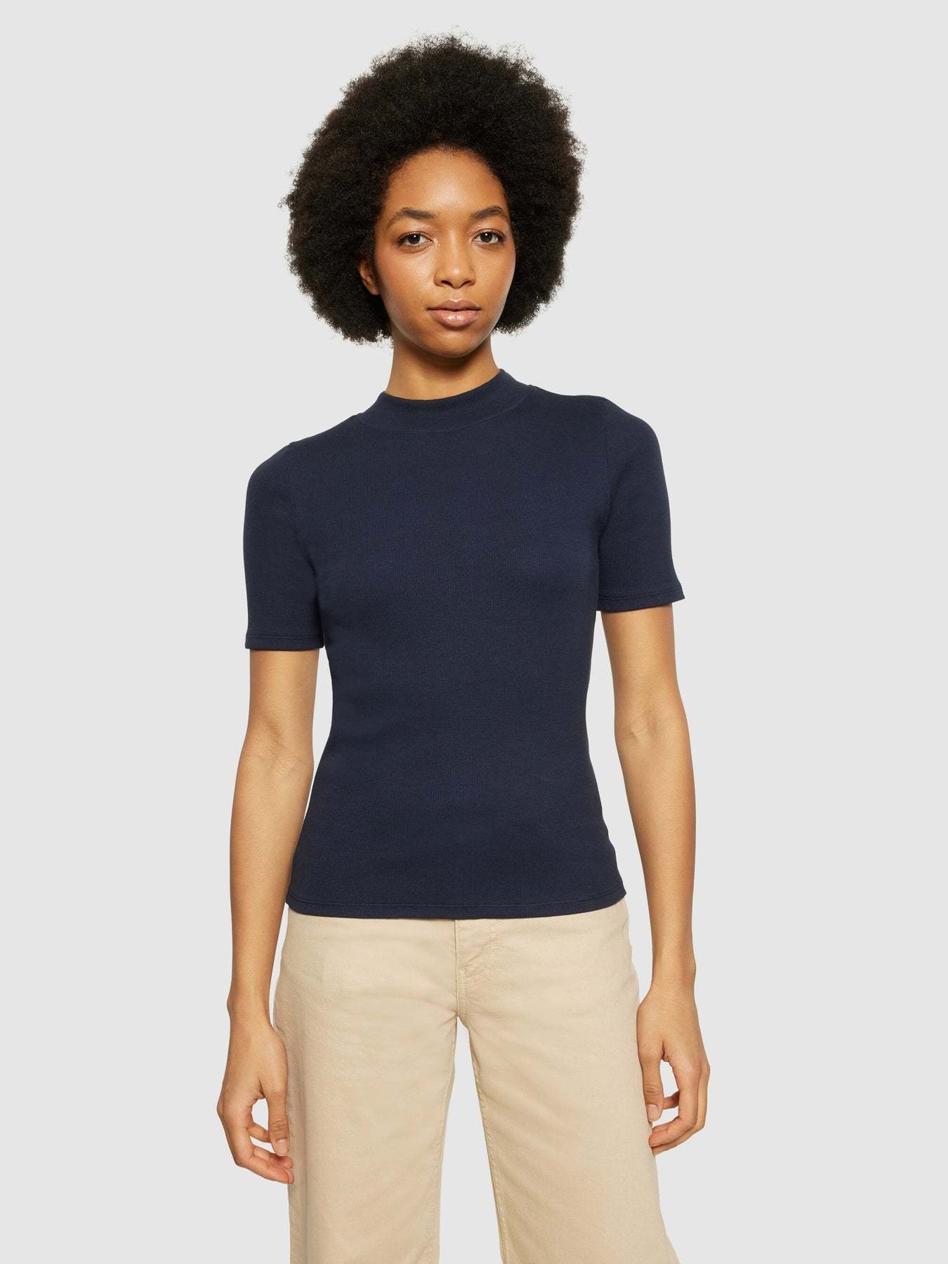 KnowledgeCotton Apparel KnowledgeCotton, Rib High Neck SS, night sky, L