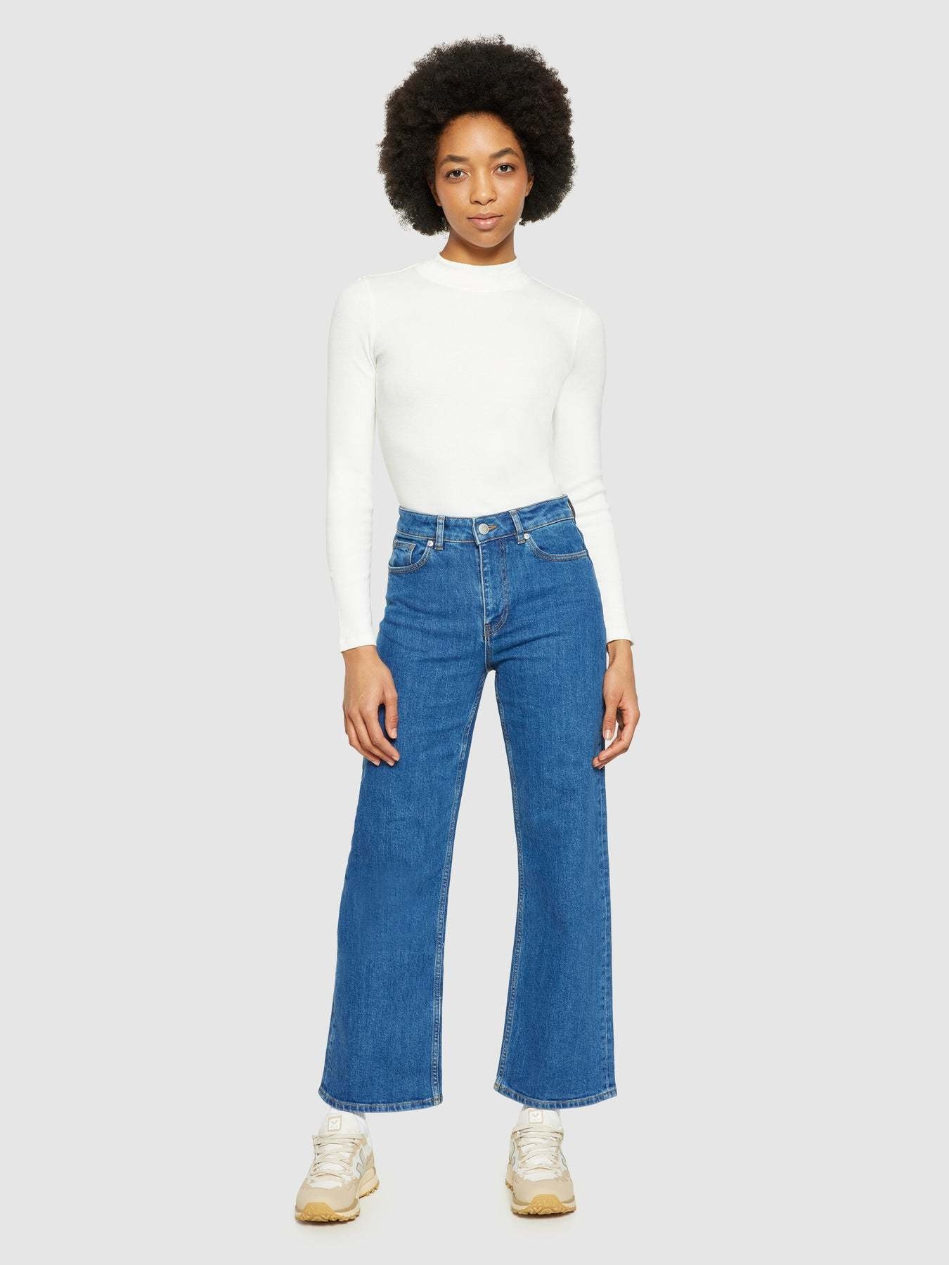 KnowledgeCotton Apparel KnowledgeCotton, Rib High Neck LS, star white, L