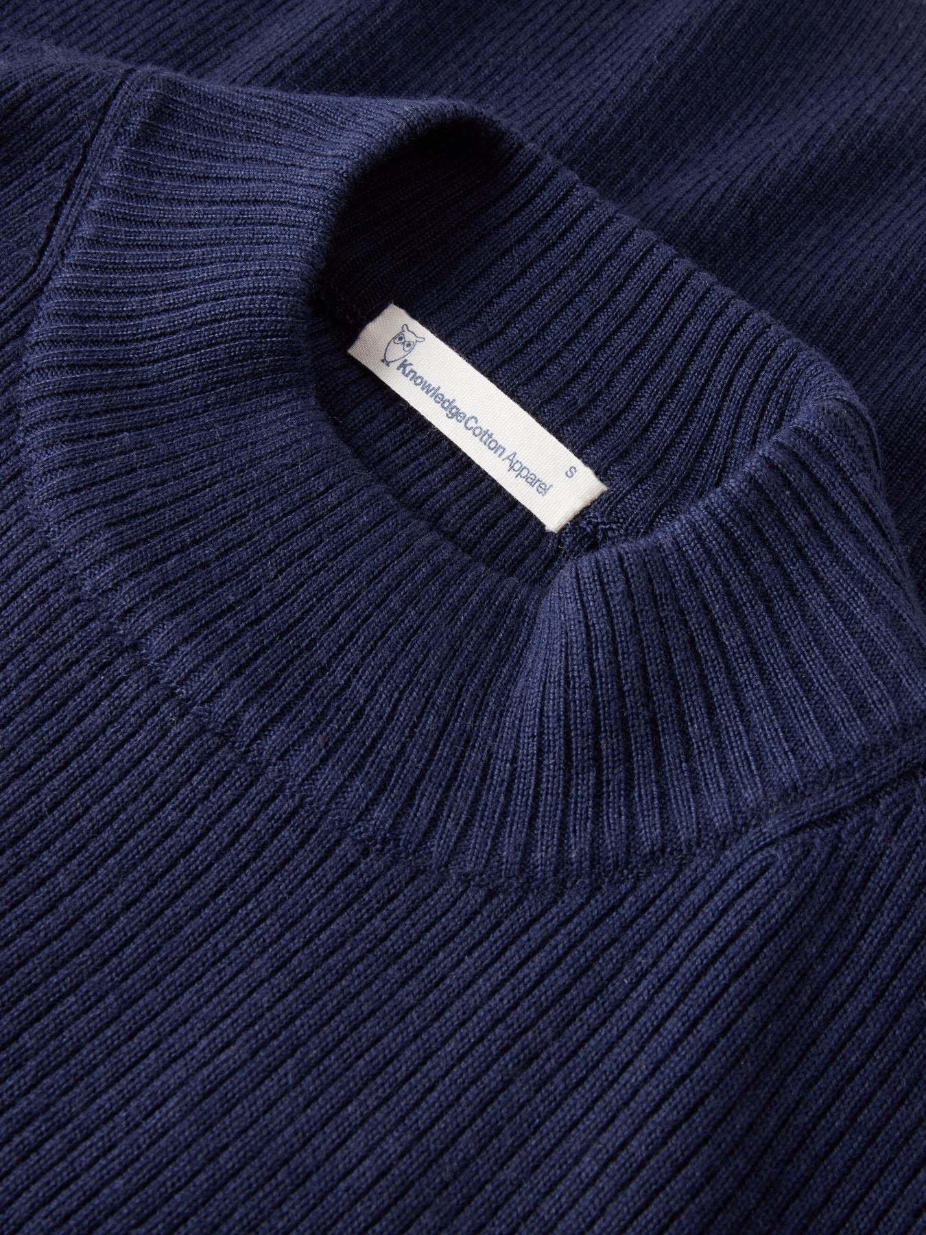 KnowledgeCotton Apparel KnowledgeCotton, Merino Rib Mock Neck, total eclipse, L
