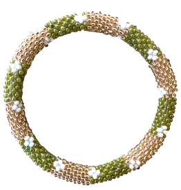 Maison Kizo Maison Kizo, Bracelet Népalais, vert clair/or/fleurs blancs
