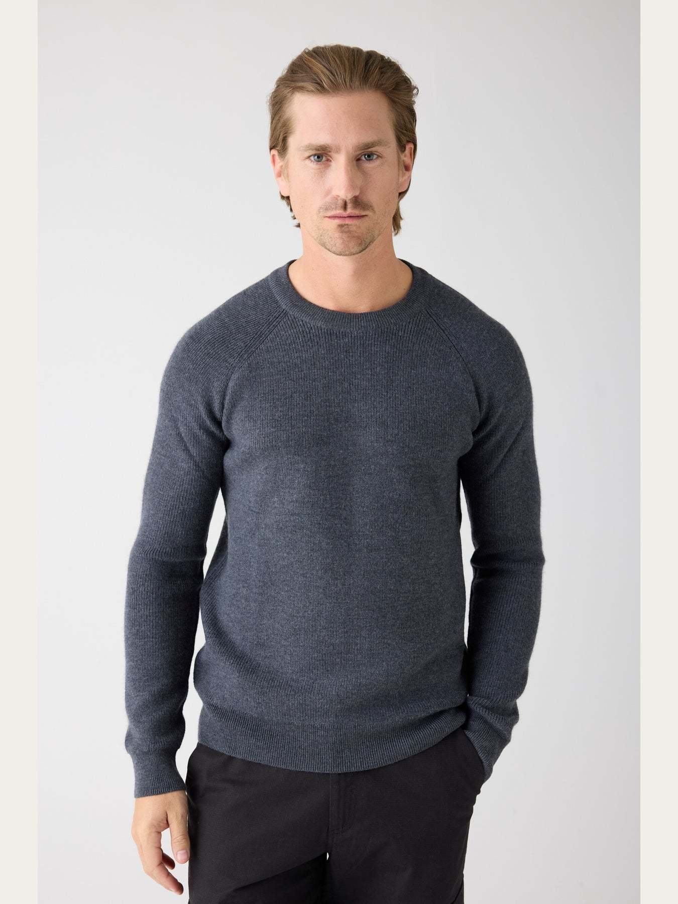 KnowledgeCotton Apparel KnowledgeCotton, O-Neck Merino Sweater, dark grey melange, M