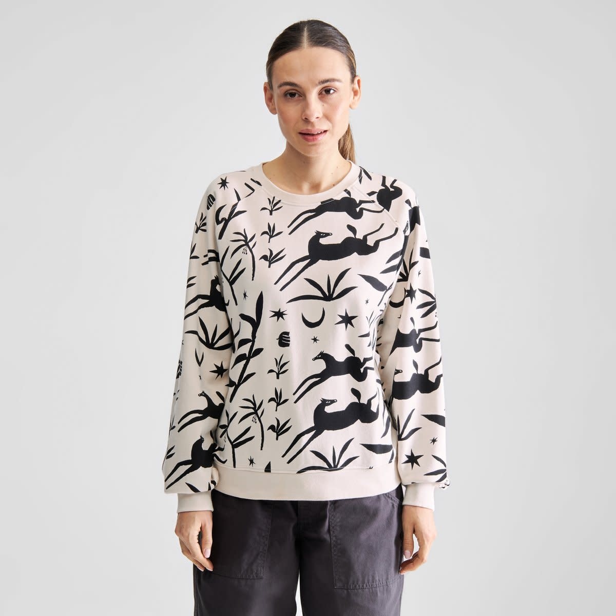 Dedicated Dedicated, Ystad Sweatshirt Papercut Horses, oat white, M