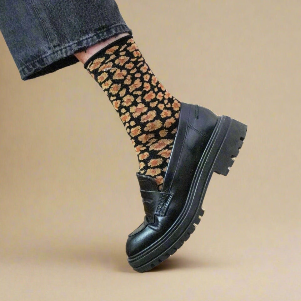 KLUE KLUE, Glitter Lurex Socks, leopard amber, 36-40