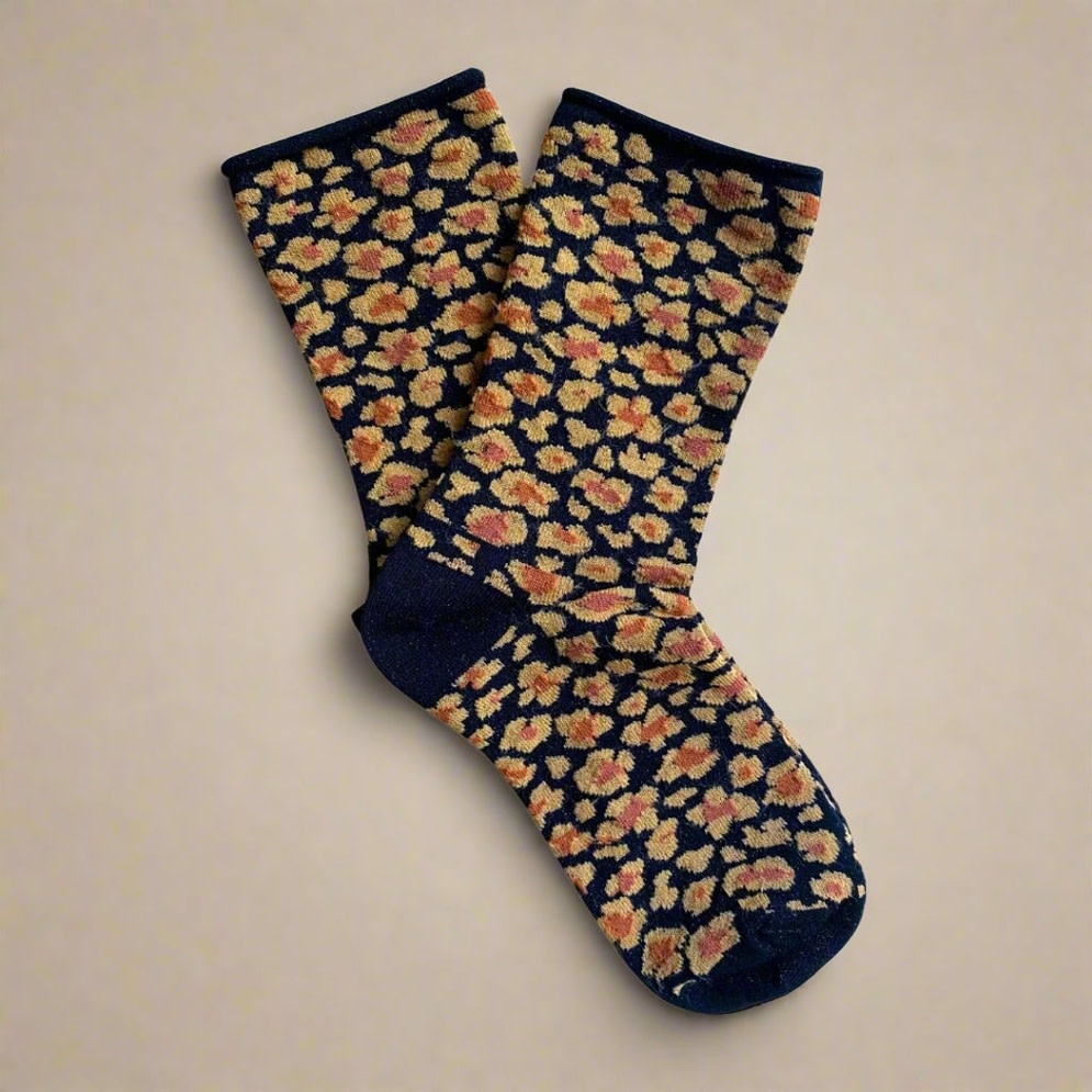 KLUE KLUE, Glitter Lurex Socks, leopard amber, 36-40