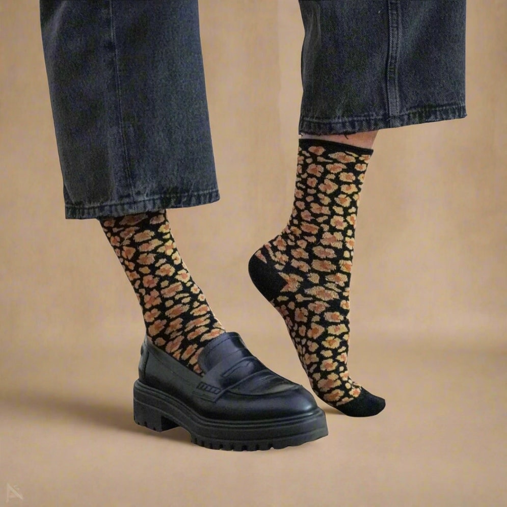 KLUE KLUE, Glitter Lurex Socks, leopard amber, 36-40