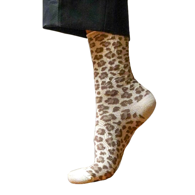 KLUE KLUE, Glitter Lurex Socks, leopard beige, 36-40