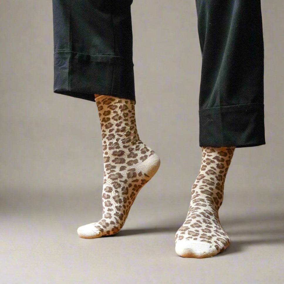 KLUE KLUE, Glitter Lurex Socks, leopard beige, 36-40