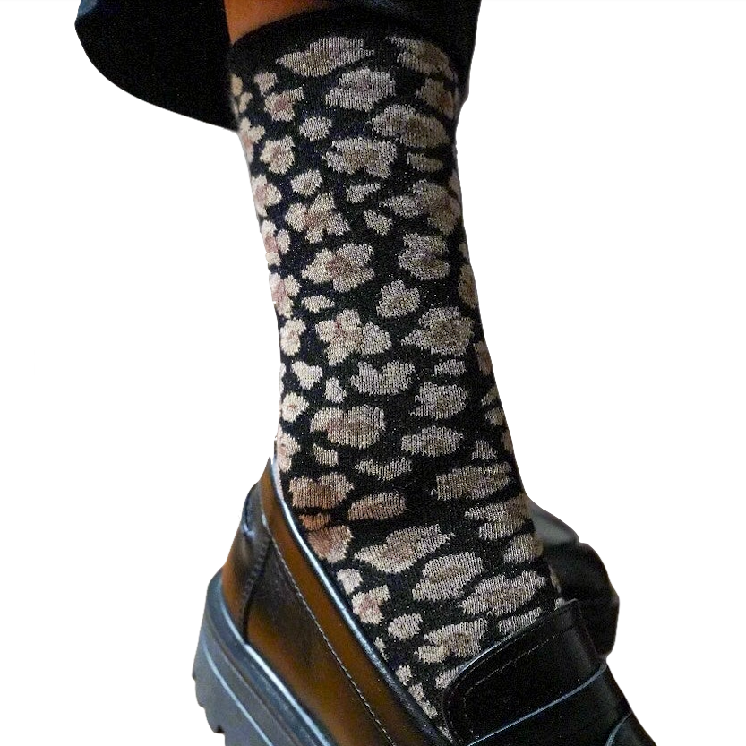 KLUE KLUE, Glitter Lurex Socks, leopard black, 36-40