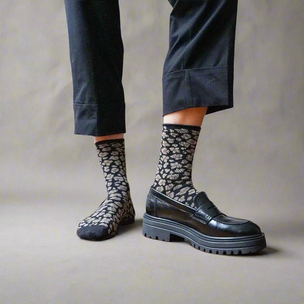 KLUE KLUE, Glitter Lurex Socks, leopard black, 36-40