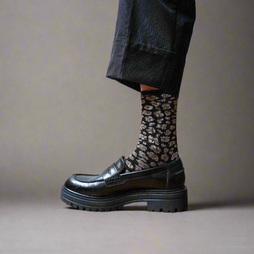 KLUE KLUE, Glitter Lurex Socks, leopard black, 36-40