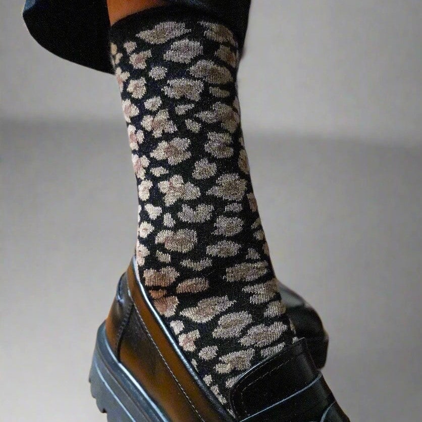 KLUE KLUE, Glitter Lurex Socks, leopard black, 36-40