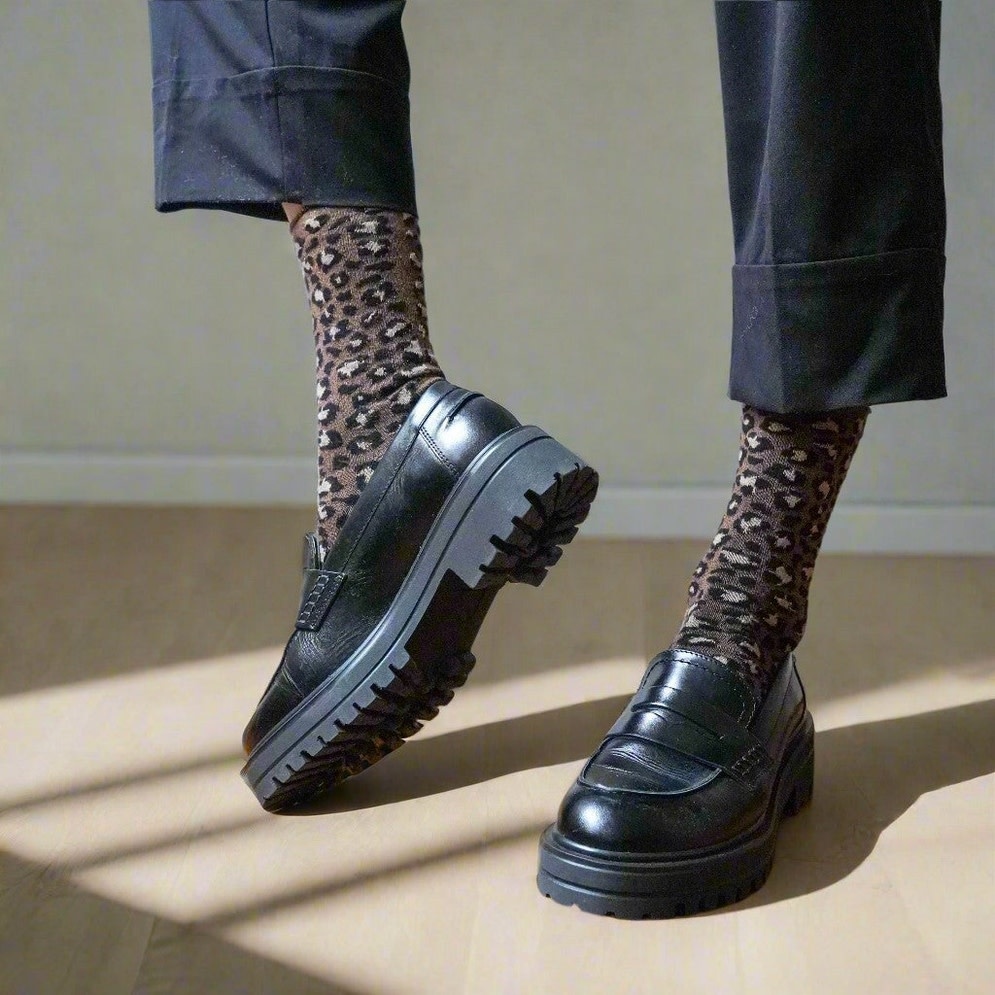 KLUE KLUE, Glitter Lurex Socks, leopard brown, 36-40