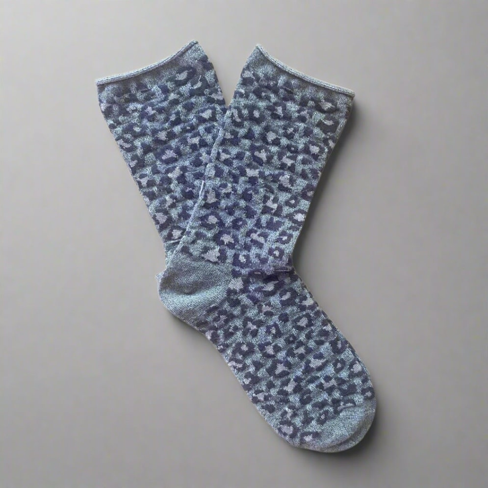 KLUE KLUE, Glitter Lurex Socks, leopard grey, 36-40