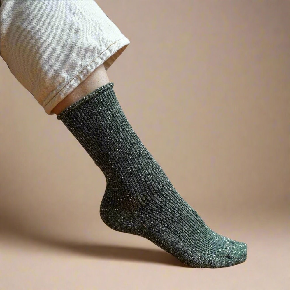 KLUE KLUE, Glitter Lurex Socks, khaki, 36-40