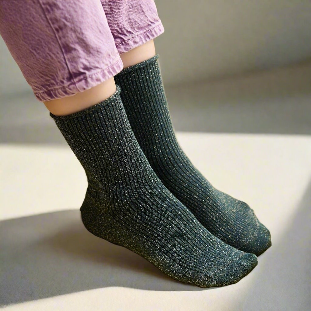 KLUE KLUE, Glitter Lurex Socks, green, 36-40
