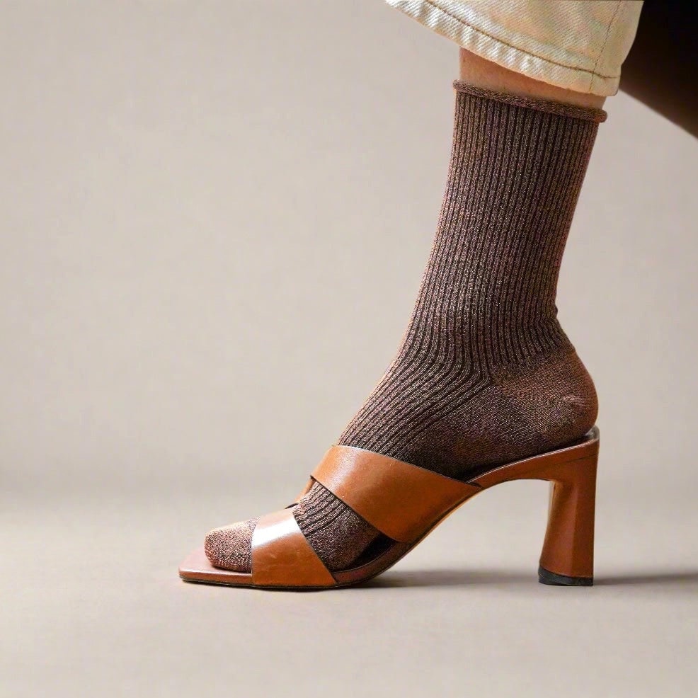 KLUE KLUE, Glitter Lurex Socks, camel brown, 36-40