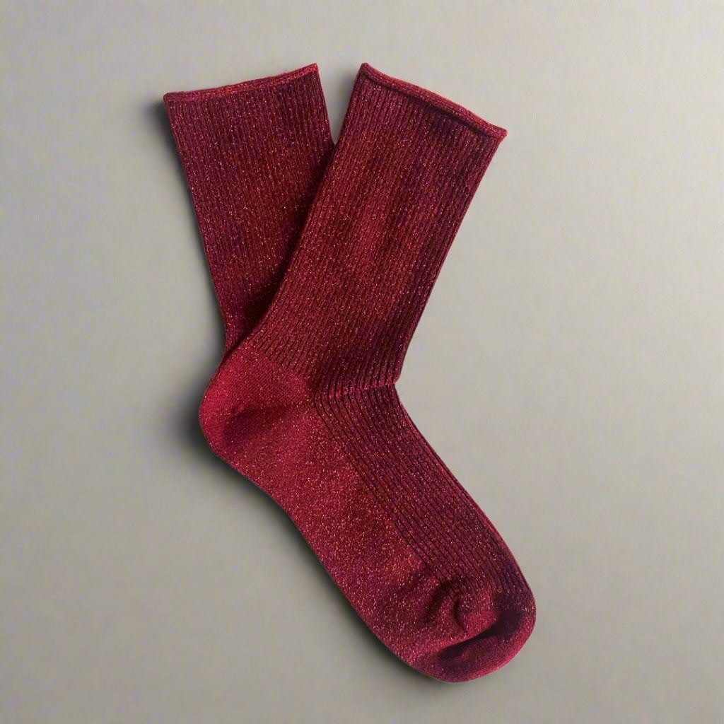 KLUE KLUE, Glitter Lurex Socks, cherry red, 36-40