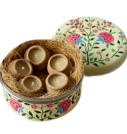 Dalit Goods Co Dalit Goods, Handbemalter Behälter mit 5 Dalit-Kerzen, weiss