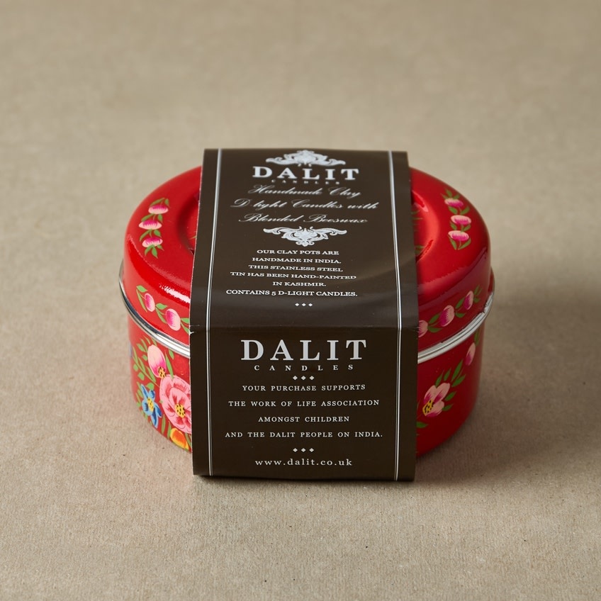 Dalit Goods Co Dalit Goods, Handbemalter Behälter mit 5 Dalit-Kerzen, rot
