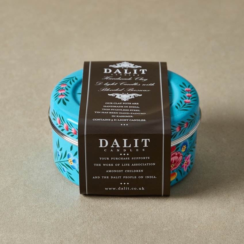 Dalit Goods Co Dalit Goods, Handbemalter Behälter mit 5 Dalit-Kerzen, blau