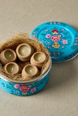 Dalit Goods Co Dalit Goods, Handbemalter Behälter mit 5 Dalit-Kerzen, blau