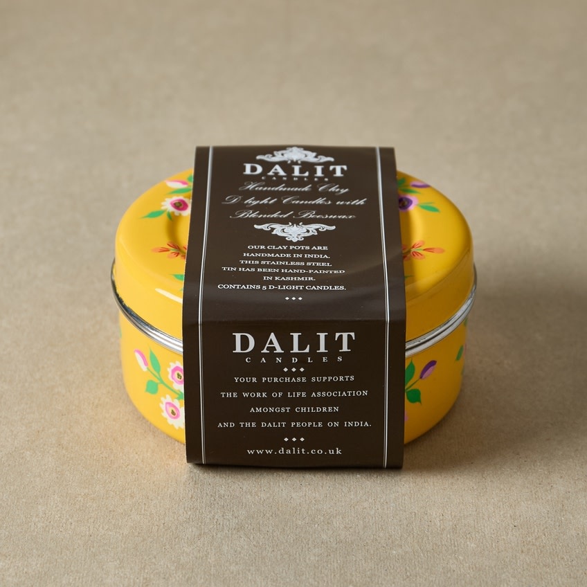 Dalit Goods Co Dalit Goods, Handbemalter Behälter mit 5 Dalit-Kerzen, gelb