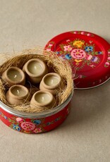 Dalit Goods Co Dalit Goods, Handbemalter Behälter mit 5 Dalit-Kerzen, rot