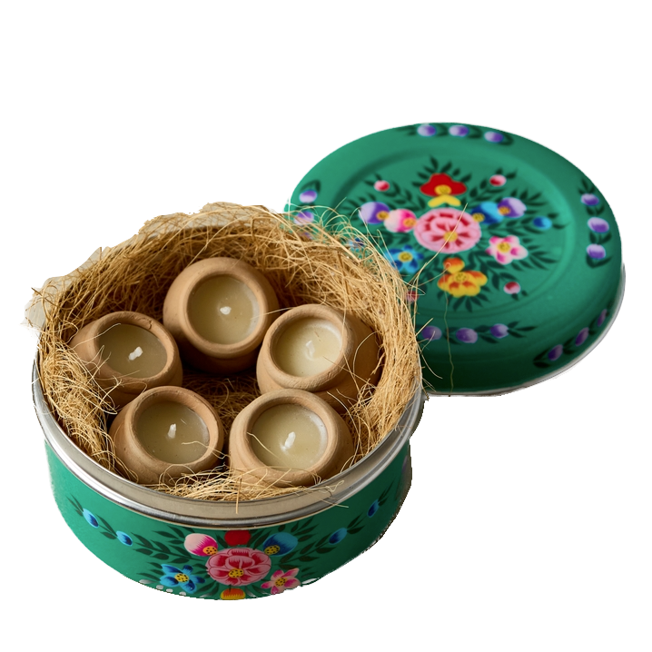 Dalit Goods Co Dalit Goods, Handbemalter Behälter mit 5 Dalit-Kerzen, grün