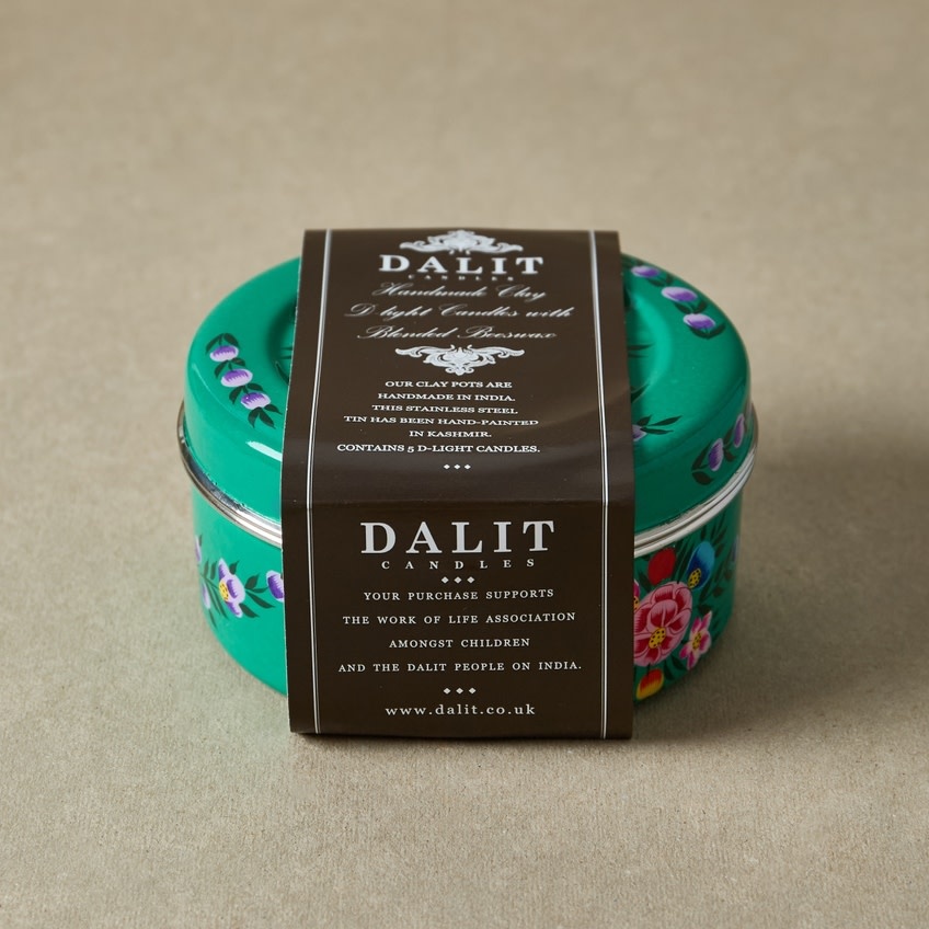 Dalit Goods Co Dalit Goods, Handbemalter Behälter mit 5 Dalit-Kerzen, grün