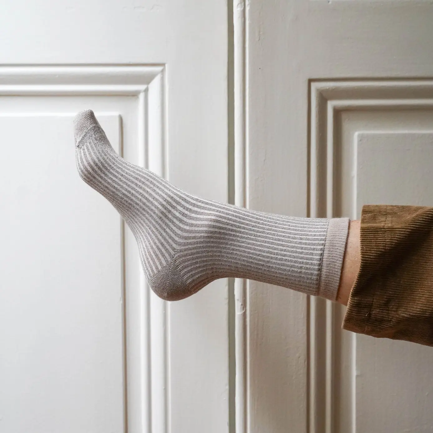 KLUE KLUE, Glitter Lurex Socks, stripes grey mist, 36-40