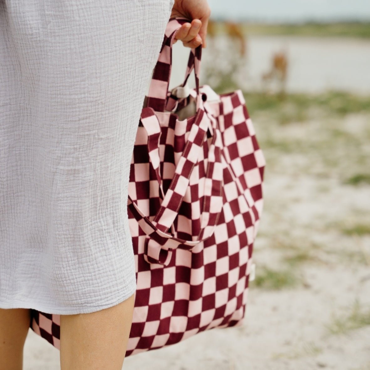 OMOM OMOM, Checked Tote Bag, purple/pink