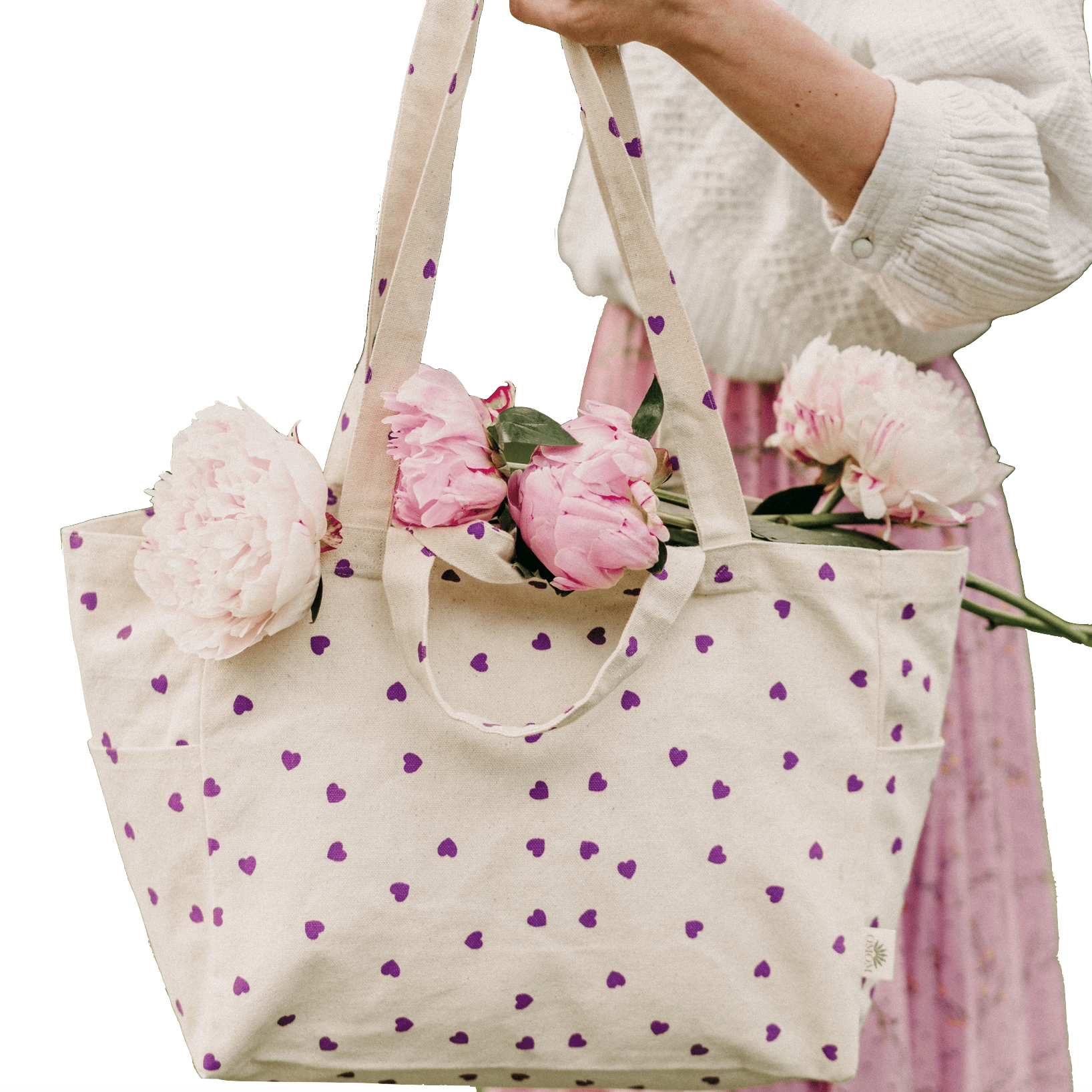 OMOM OMOM, Tote Bag Low, purple hearts