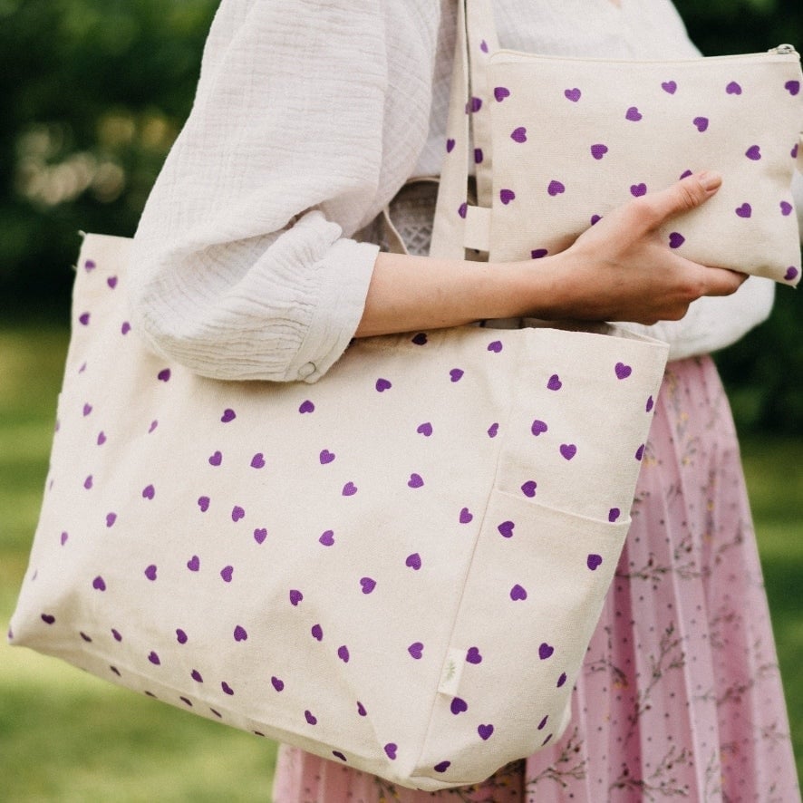 OMOM OMOM, Tote Bag Low, purple hearts