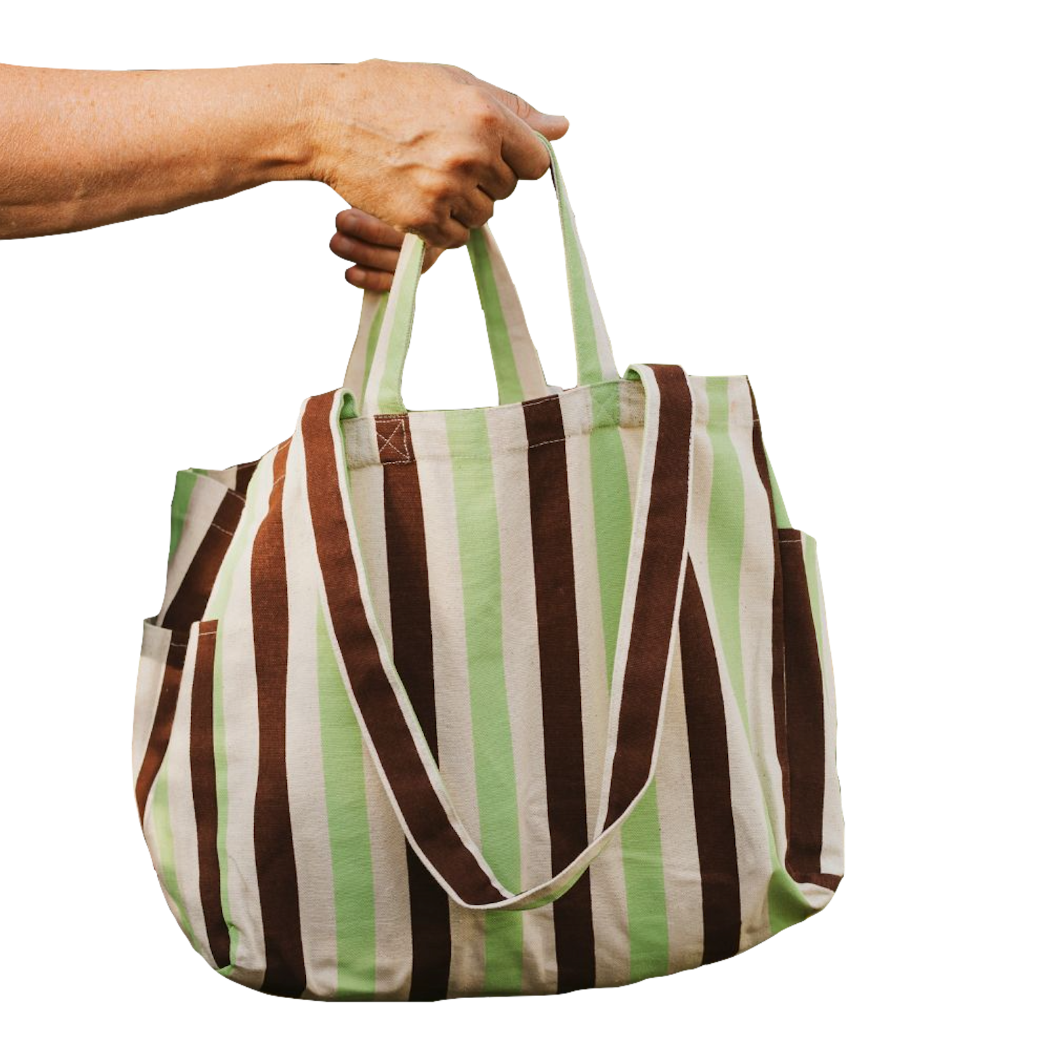 OMOM OMOM, Striped Tote Bag Low, brown/mint