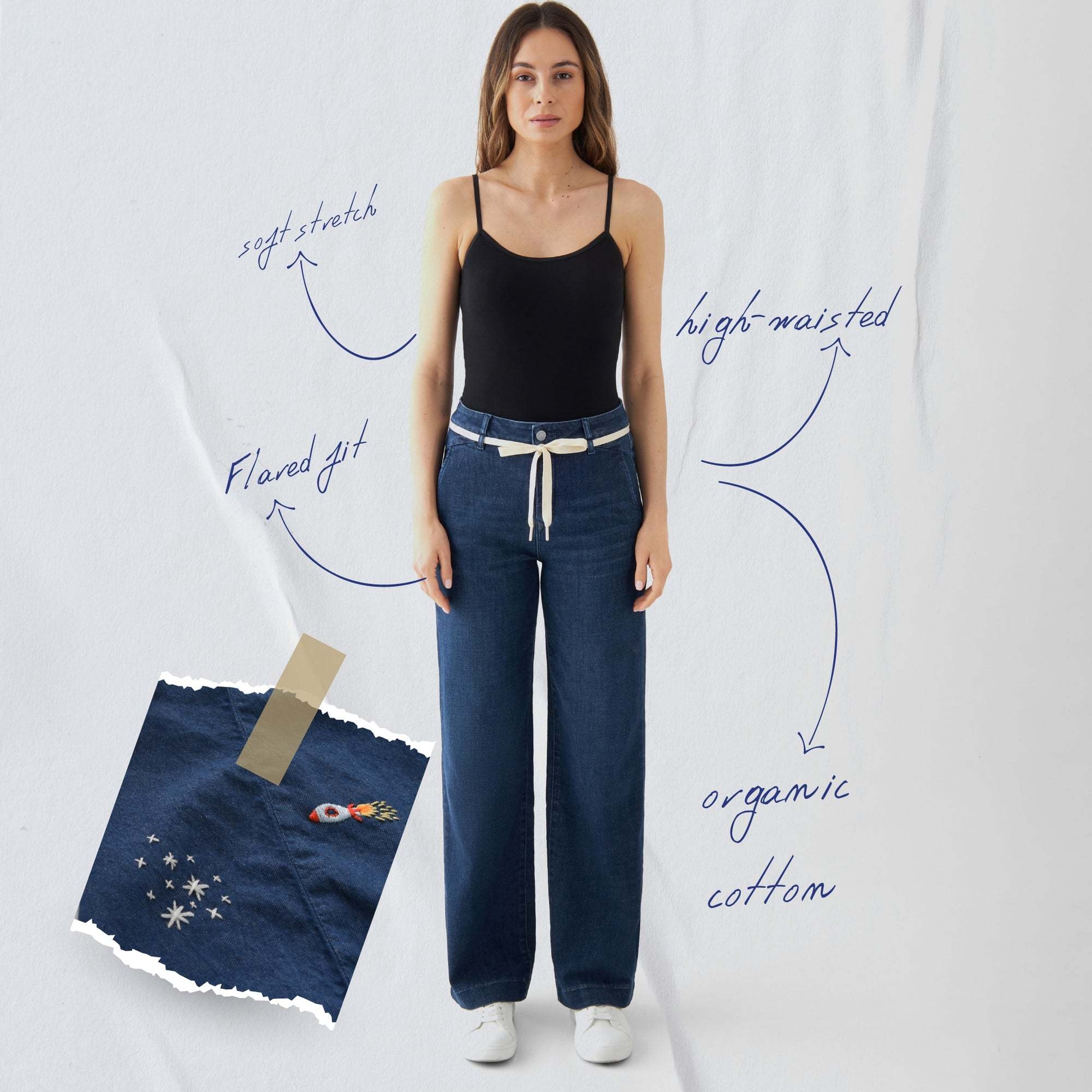 Dawn Dawn, Dew Flared Soft Denim, dark blue, 27/32