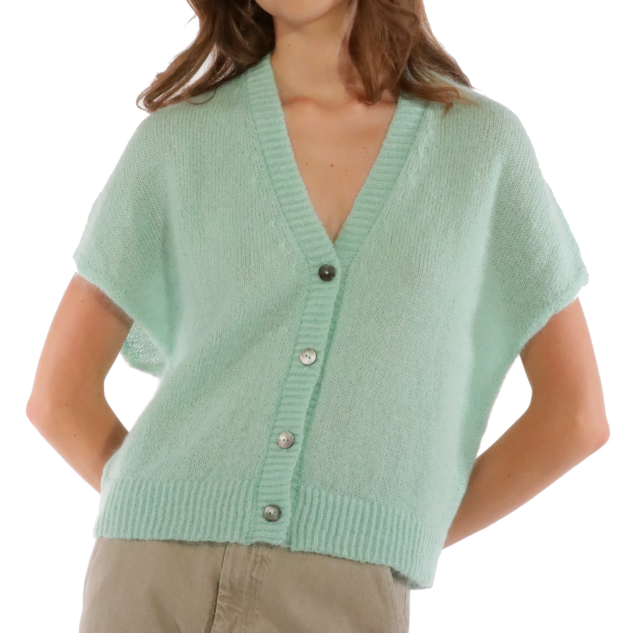 Les Racines du Ciel Les Racines du Ciel, Gaby Sleeveless Cardigan, aqua, L
